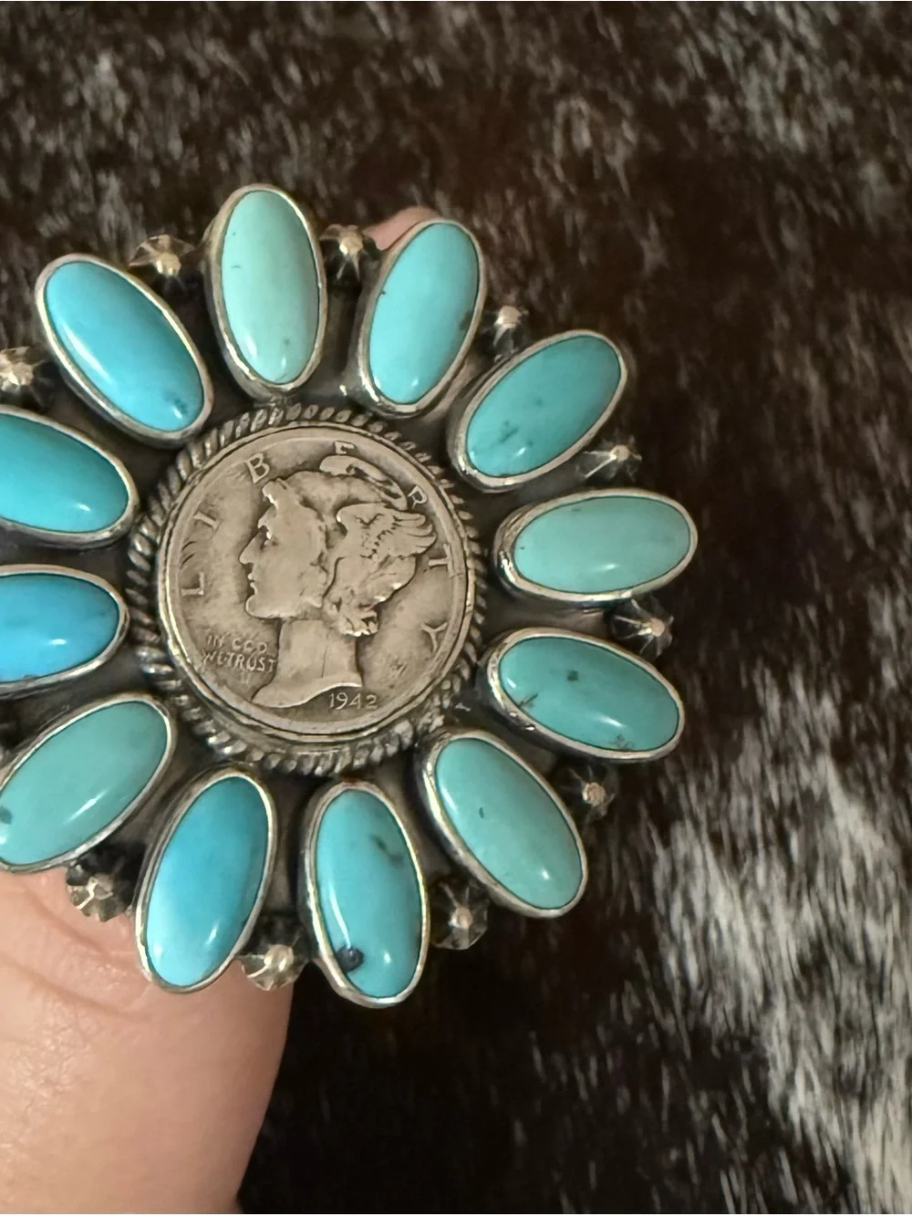 Turquoise & Sterling Multi Stone Ring, 1942 Dime